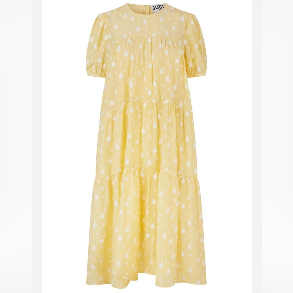 Just Female yellow sheer Teardrop Dress - Pale Banana yellow and white Revolve